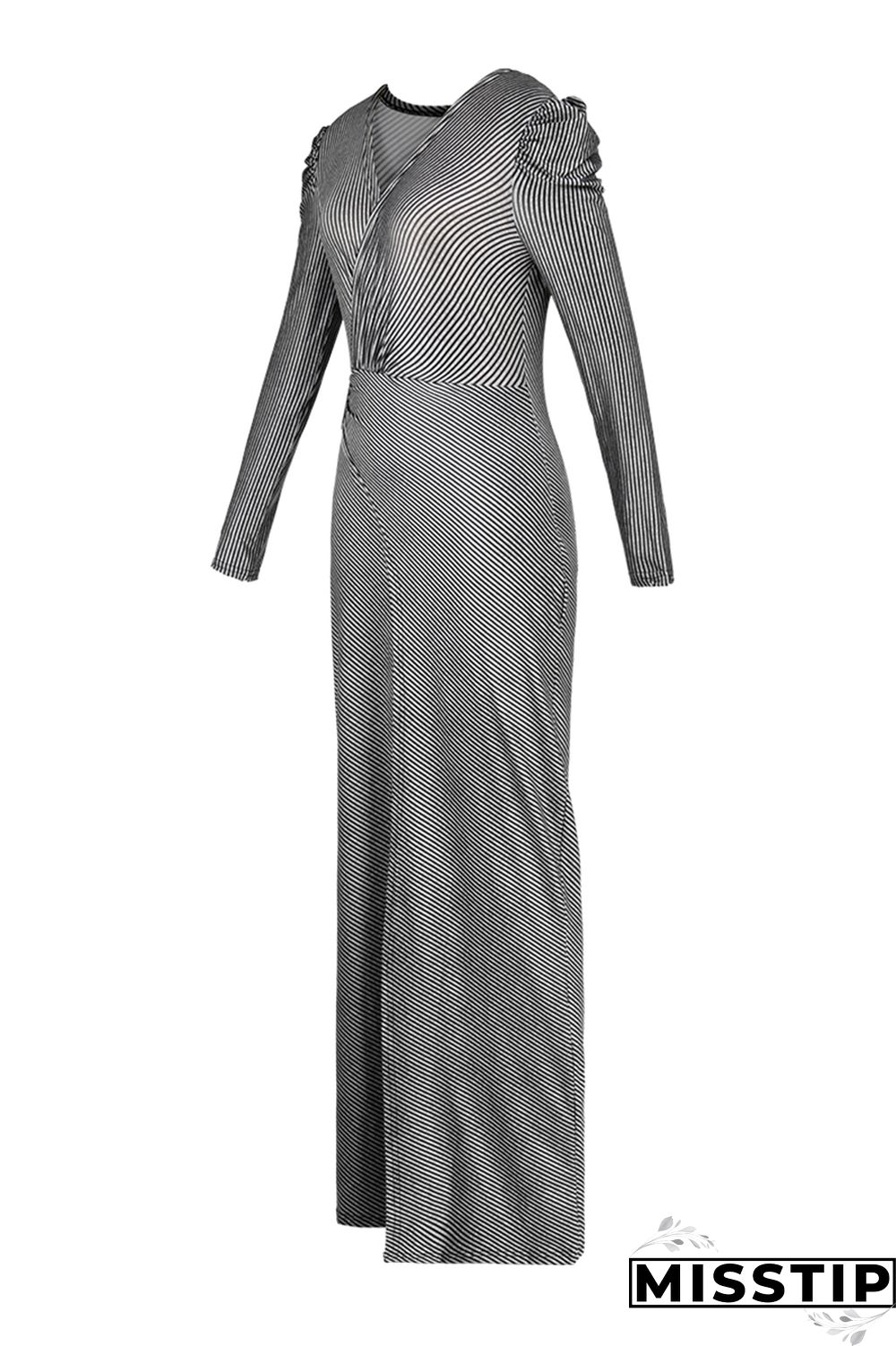 Grey Fashion Casual Solid Patchwork Slit V Neck Evening Dress