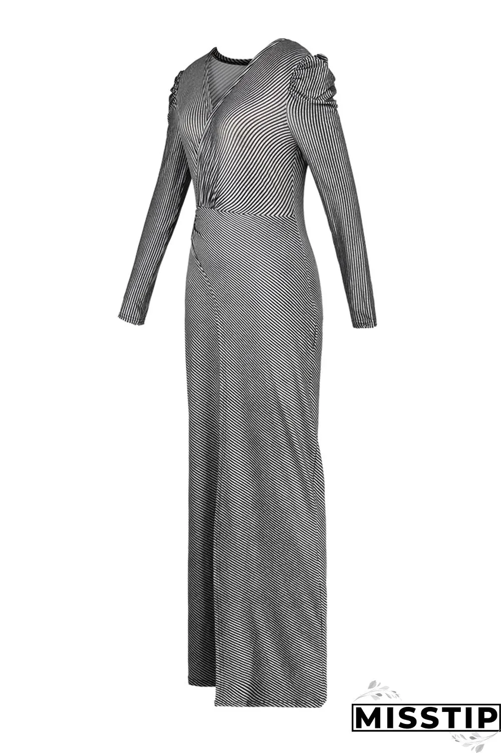 Grey Fashion Casual Solid Patchwork Slit V Neck Evening Dress