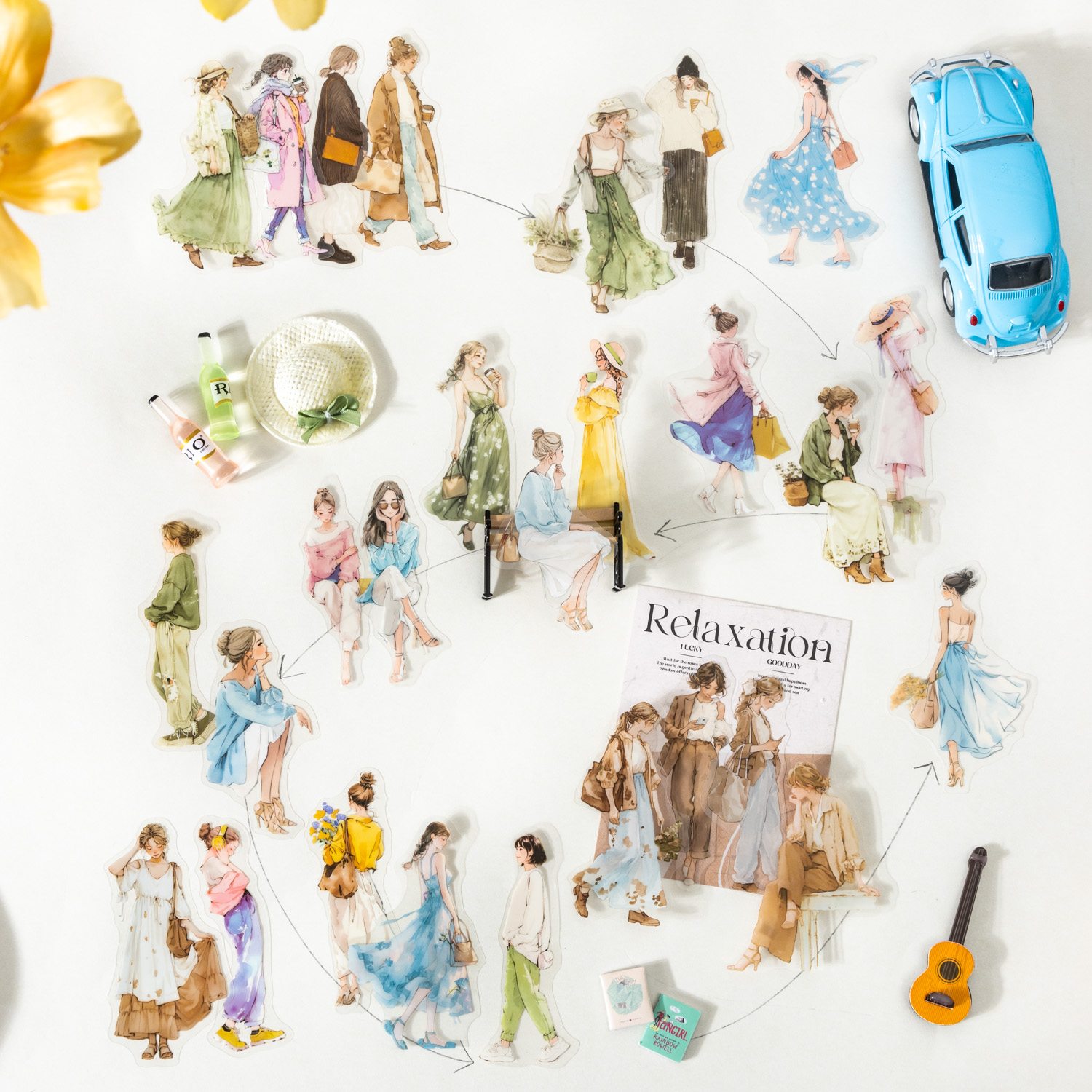 PET 스티커 - 프랑스 남부의 여유로운 분위기의 빈티지 캐릭터 시리즈