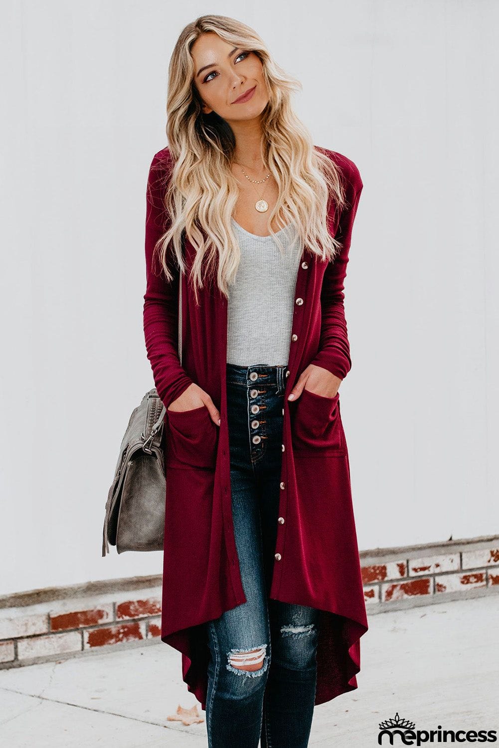 Selected Button Pocketed High Low Cardigan