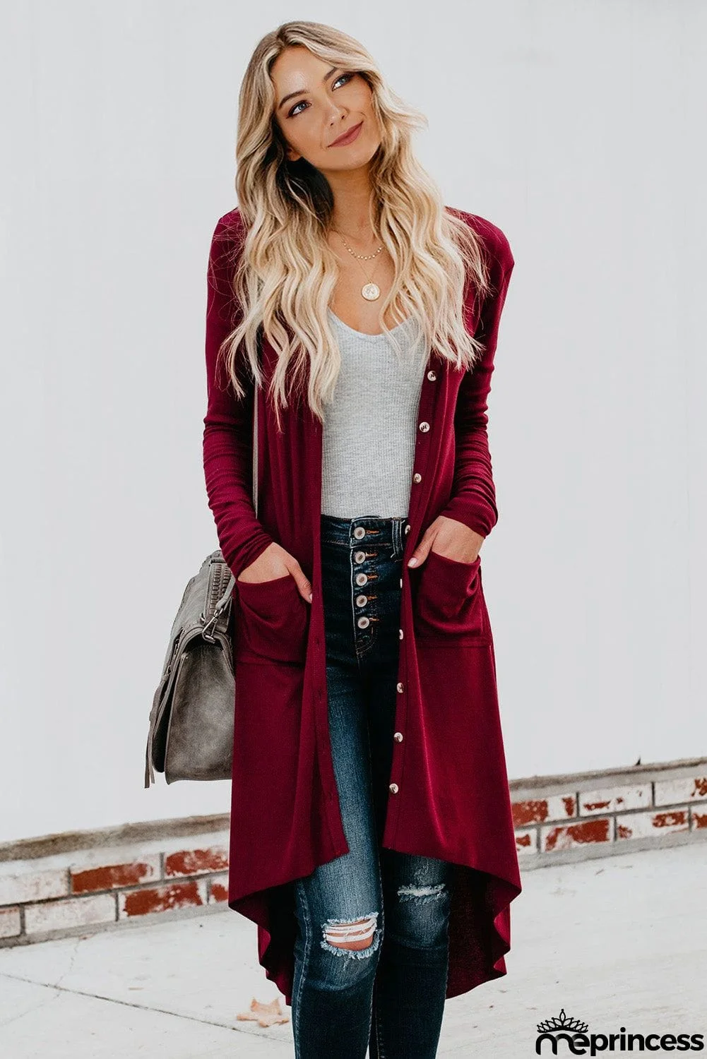 Selected Button Pocketed High Low Cardigan