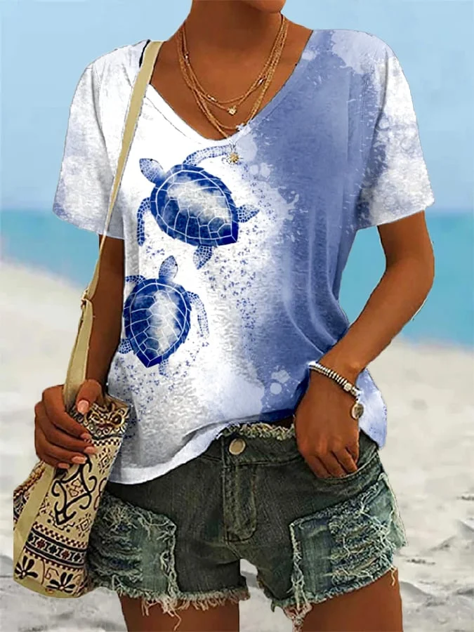 🔥Buy 3 Get 10% Off🔥Women's Vacation Turtle Print Casual T-Shirt
