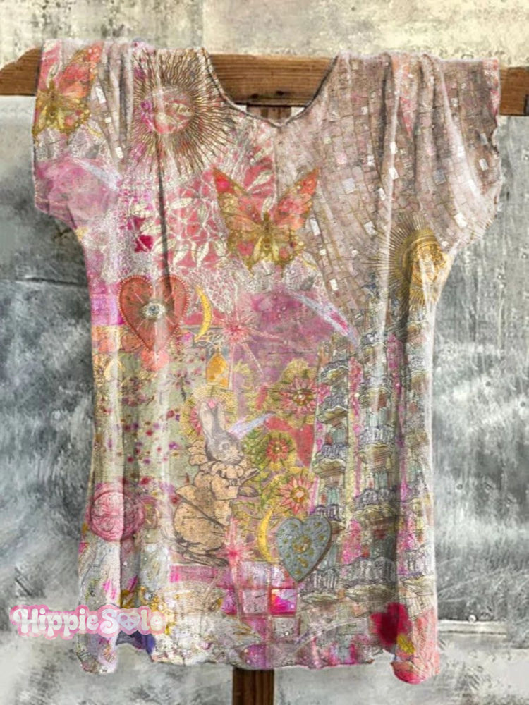 Women’s Retro Hippie Print Classic T-Shirt Multicolor / S