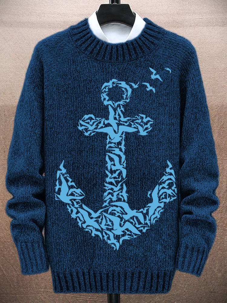 Comstylish Men's Seagull & Anchor Pattern Knit Sweater