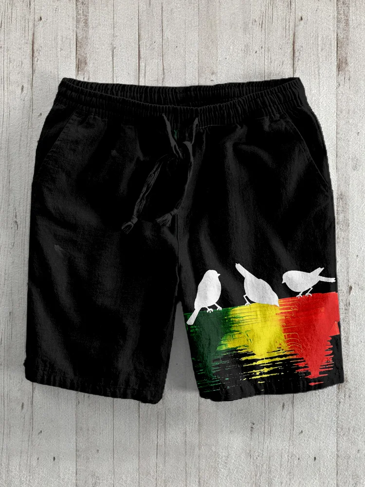 Men's Reggae Three Little Birds Art Linen Blend Shorts
