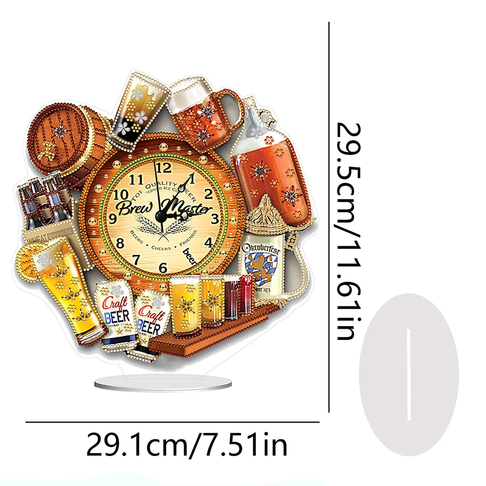 DIY Beer Special Shape Acrylic Diamond Painting Clock Art Craft