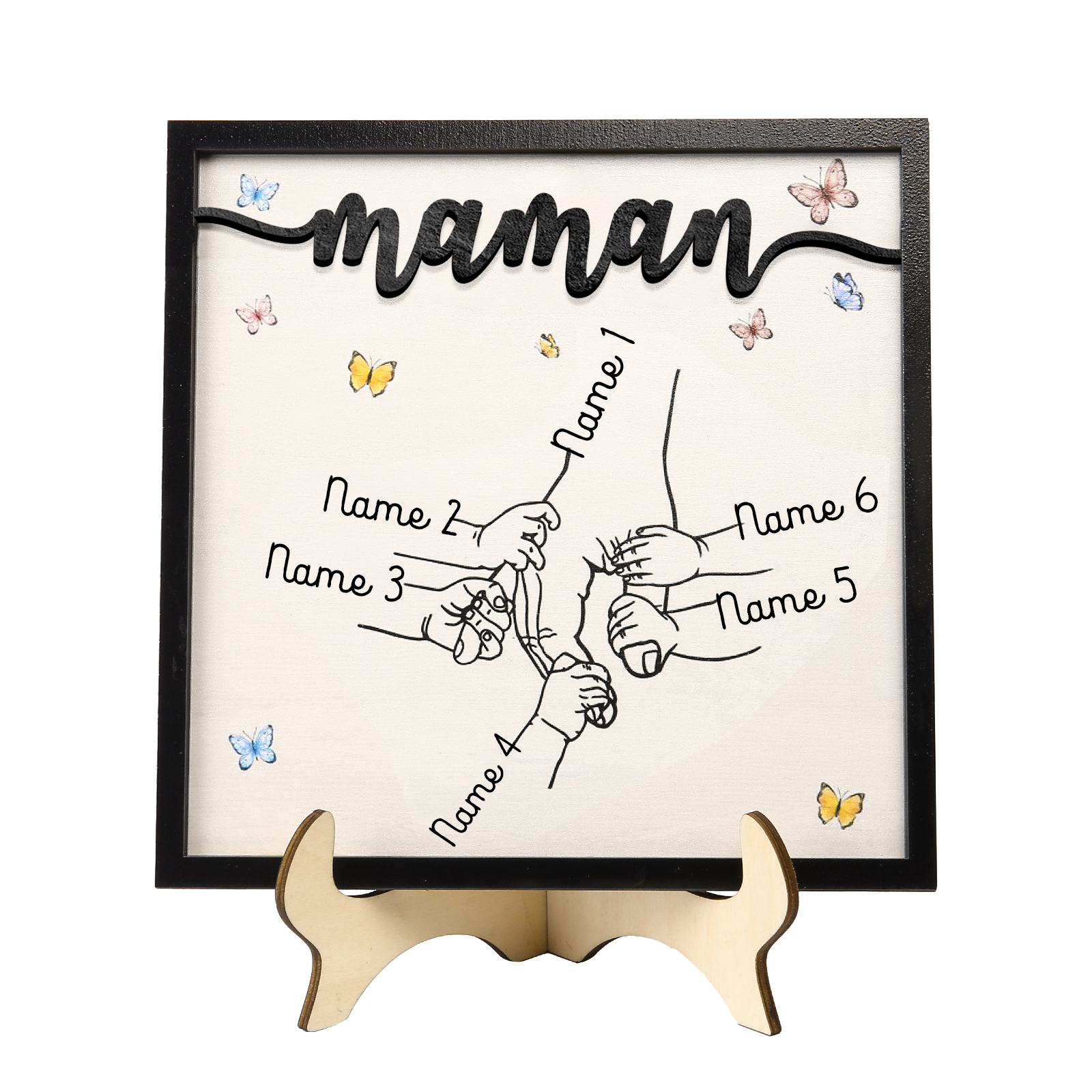 À ma Maman - Décoration en bois la Main dans la Main 6 Prénoms Personnalisés Ornement Famille