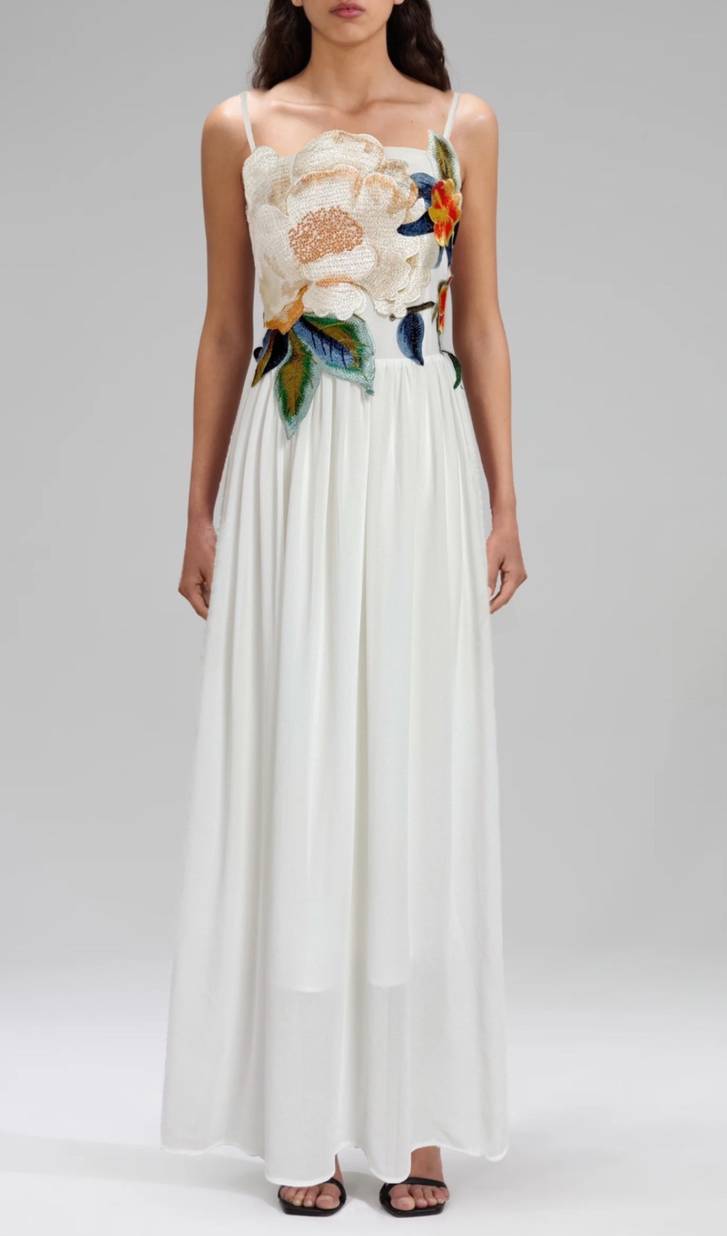 Emanuele White Flower Embroidery Maxi Dress Flowering Girl
