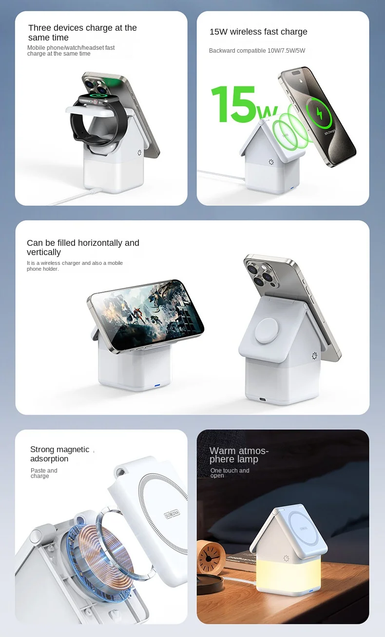 4 in 1 Magnetic Radio House Creative Gift Apple Watch Earphones Wireless Charger