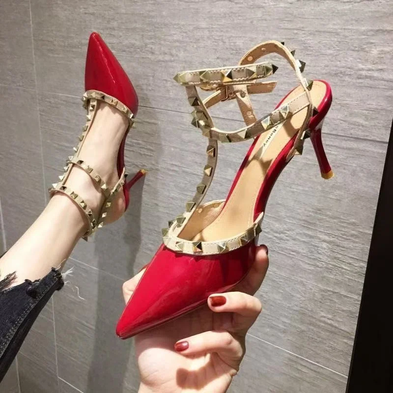 Breakj Breakj High Heels Bare Female Fine Heel Spring And Autumn New Pointed Net Red Back Empty Single Shoes