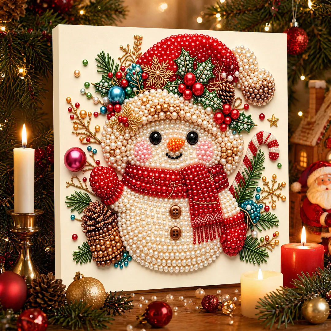 Framed Pearl Painting Kit Christmas Bead Snowman 7.87x7.87in