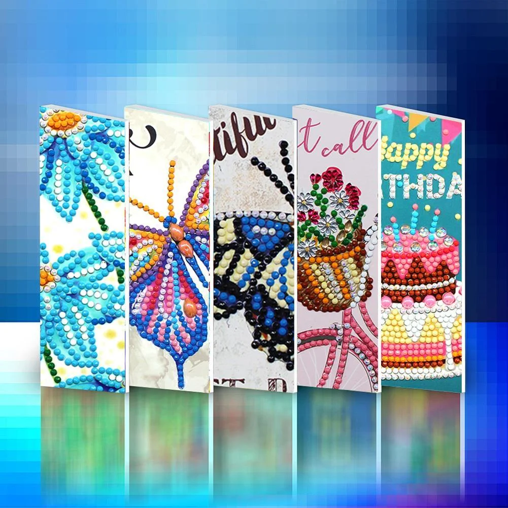 12pcs Diamond Painting Greeting Card - Rhinestone - Embroidery for Birthday【With White Envelope】
