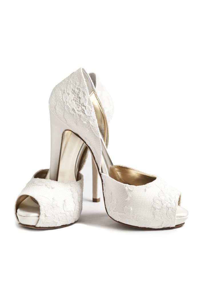 White Bridal Shoes Lace Heels Peep Toe Double D'orsay Pumps |FSJ Shoes