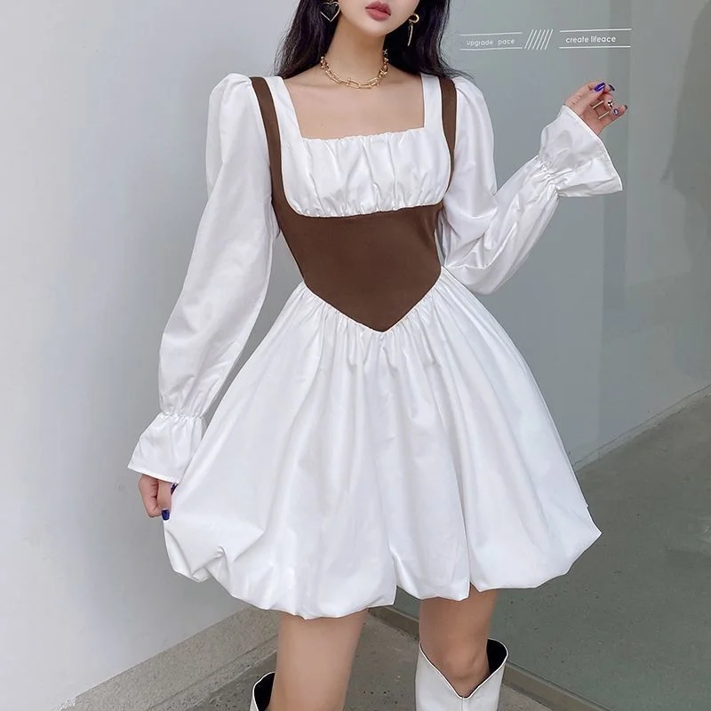 Women Fashion Elegant High Waist Slim Solid White Office Lady A Line Mini Dress 2022 Spring Autumn New Woman Party Bodycon Dress