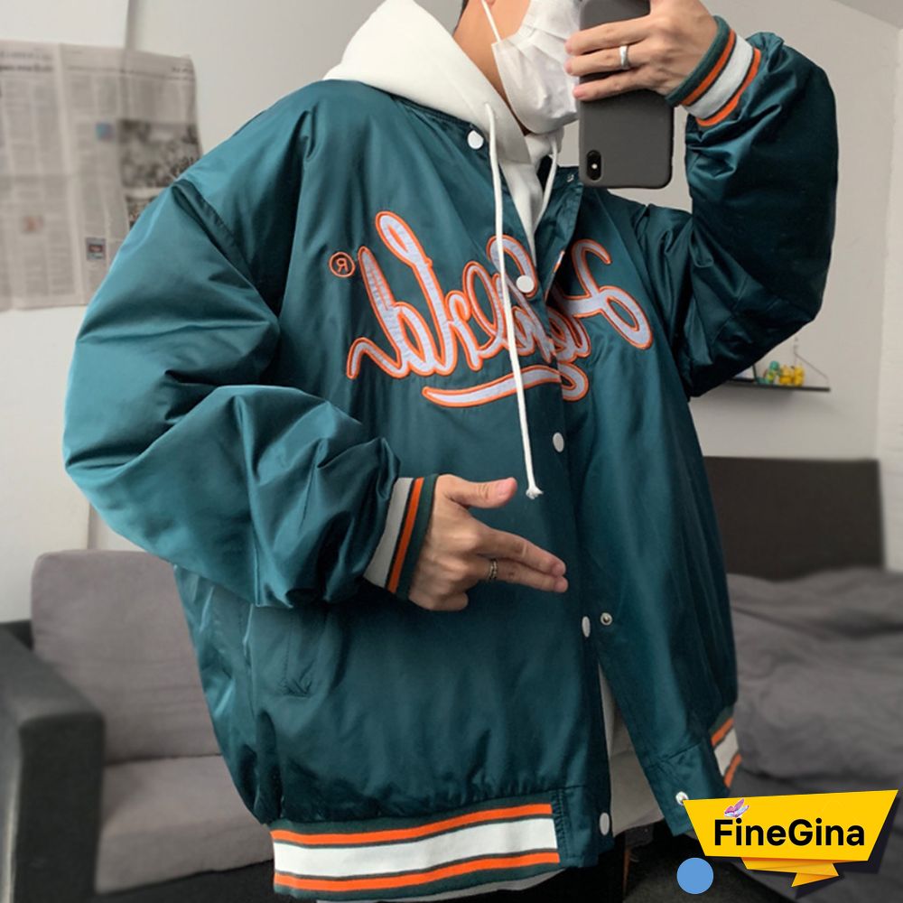 Fashionable Stand Collar Letter Print Jacket