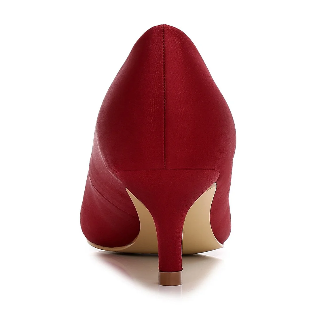 YDN Simple Pointed Toe Women's Red Pumps with Kitten Heel