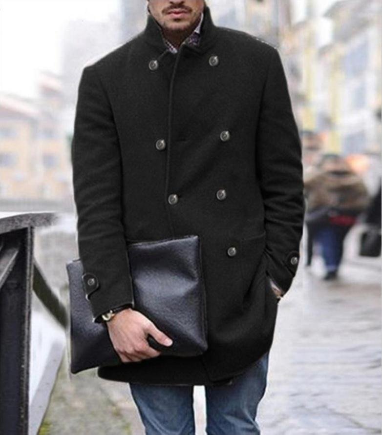 Men's mid-length woolen coat