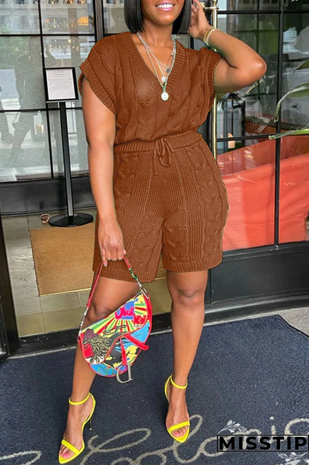 Black Fashion Casual Solid Patchwork V Neck Sleeveless Two Pieces