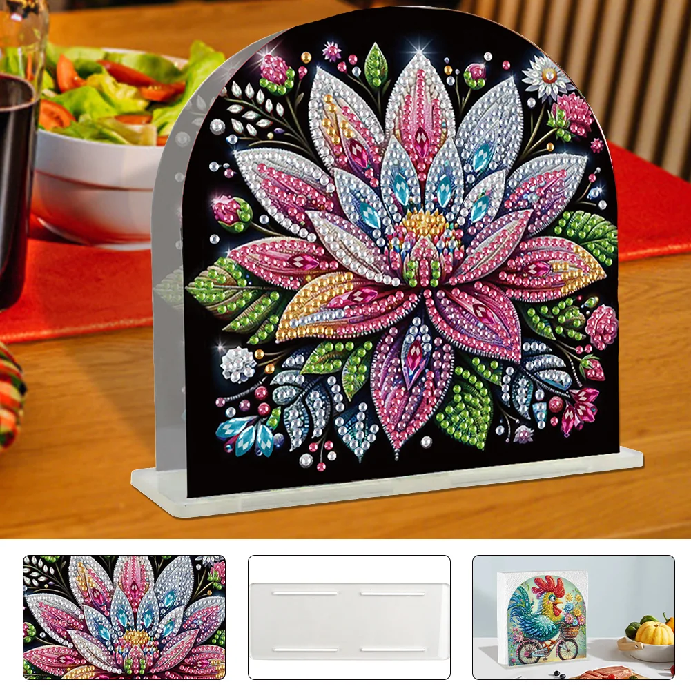 DIY Flowers Acrylic Diamond Painting Napkin Rack Diamond Art Paper Towel Holder