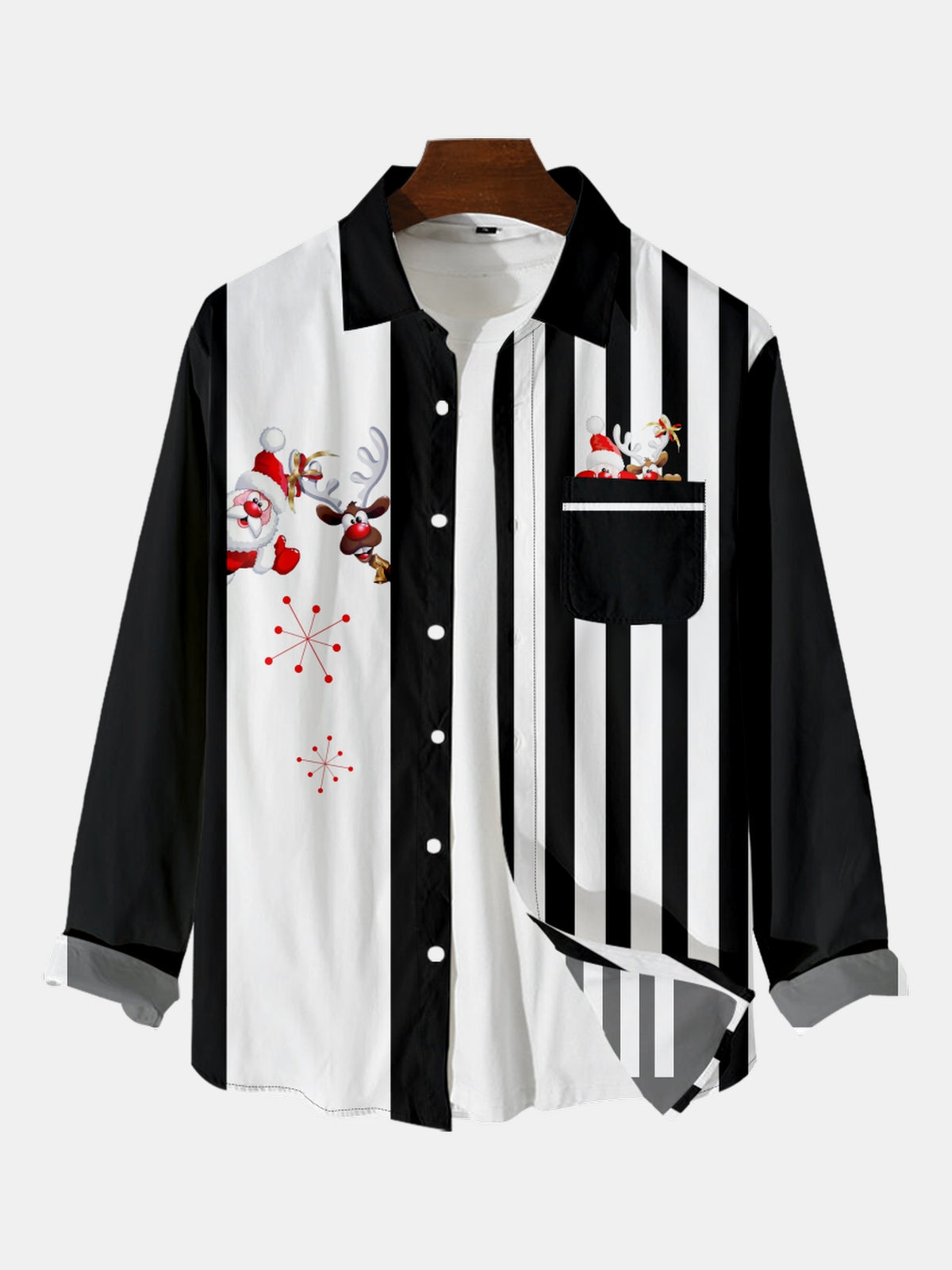 Men's Christmas Contrast Striped Long Sleeve Shirt PLUSCLOTHESMAN