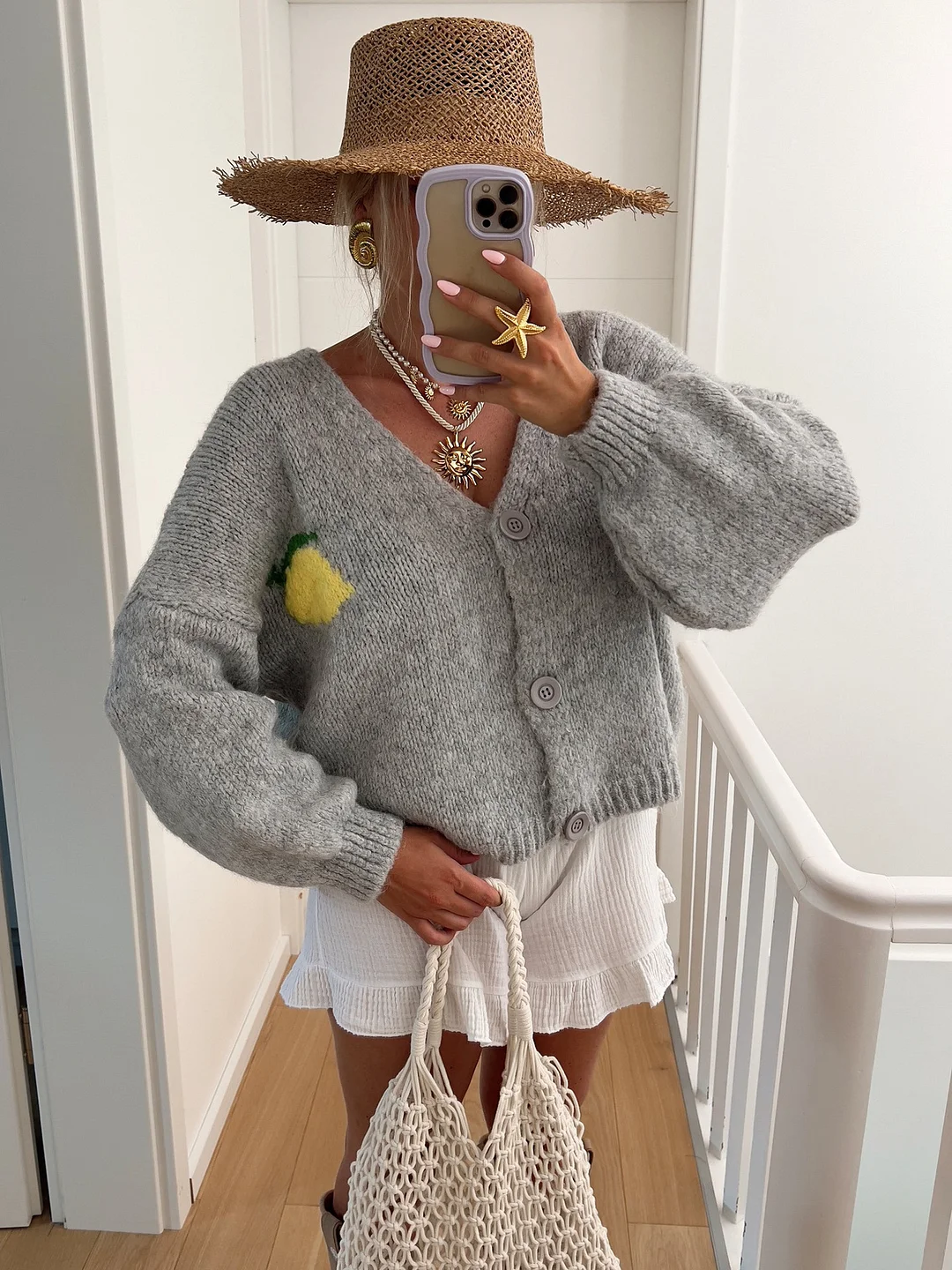 Mongw Mongw New Loose Cardigan Sweater V Neck Top Long Sleeve Hoodie Personality Lady Casual Jacquard Sweater