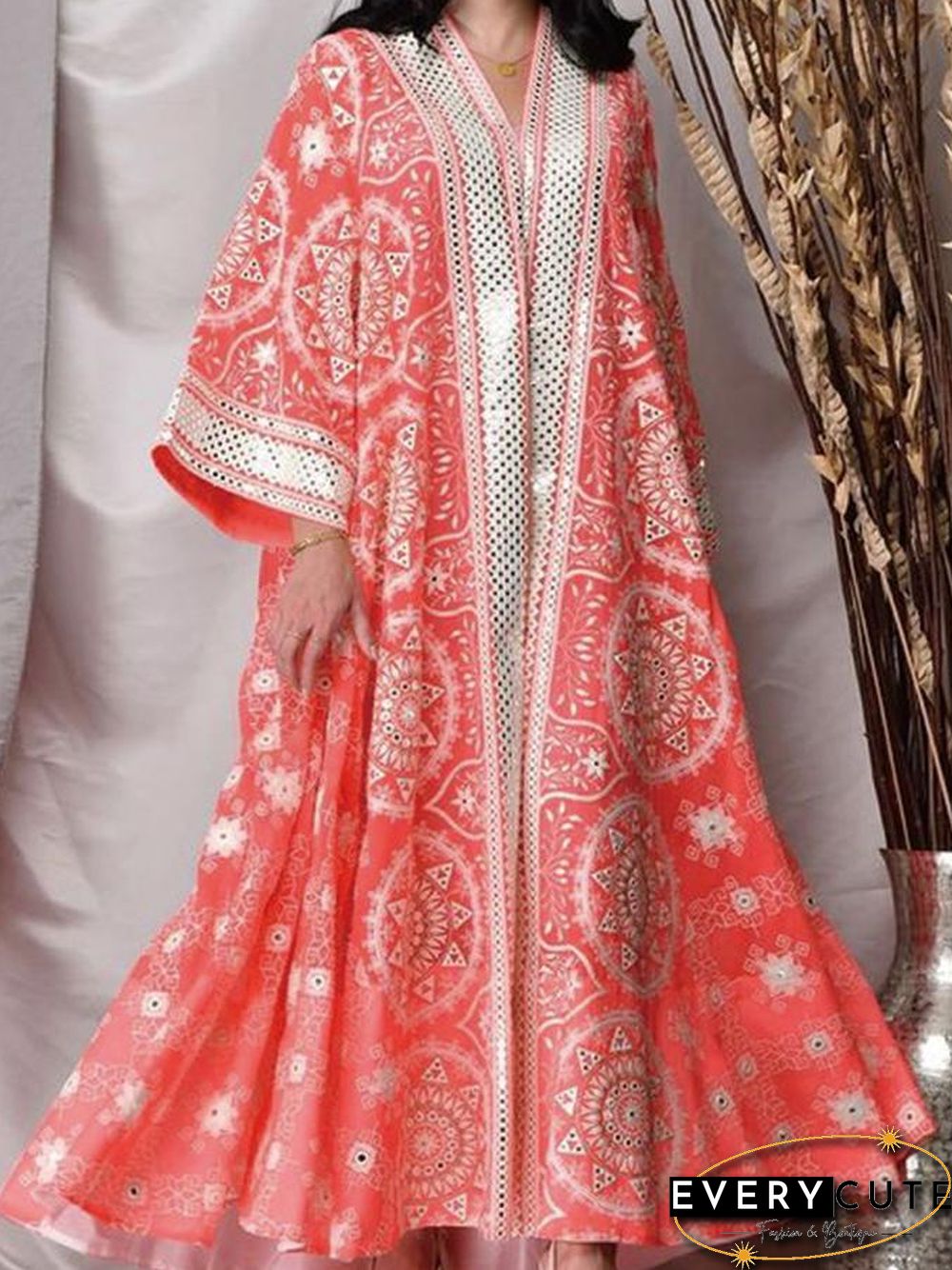 Red Woven Hollow Loose Dress