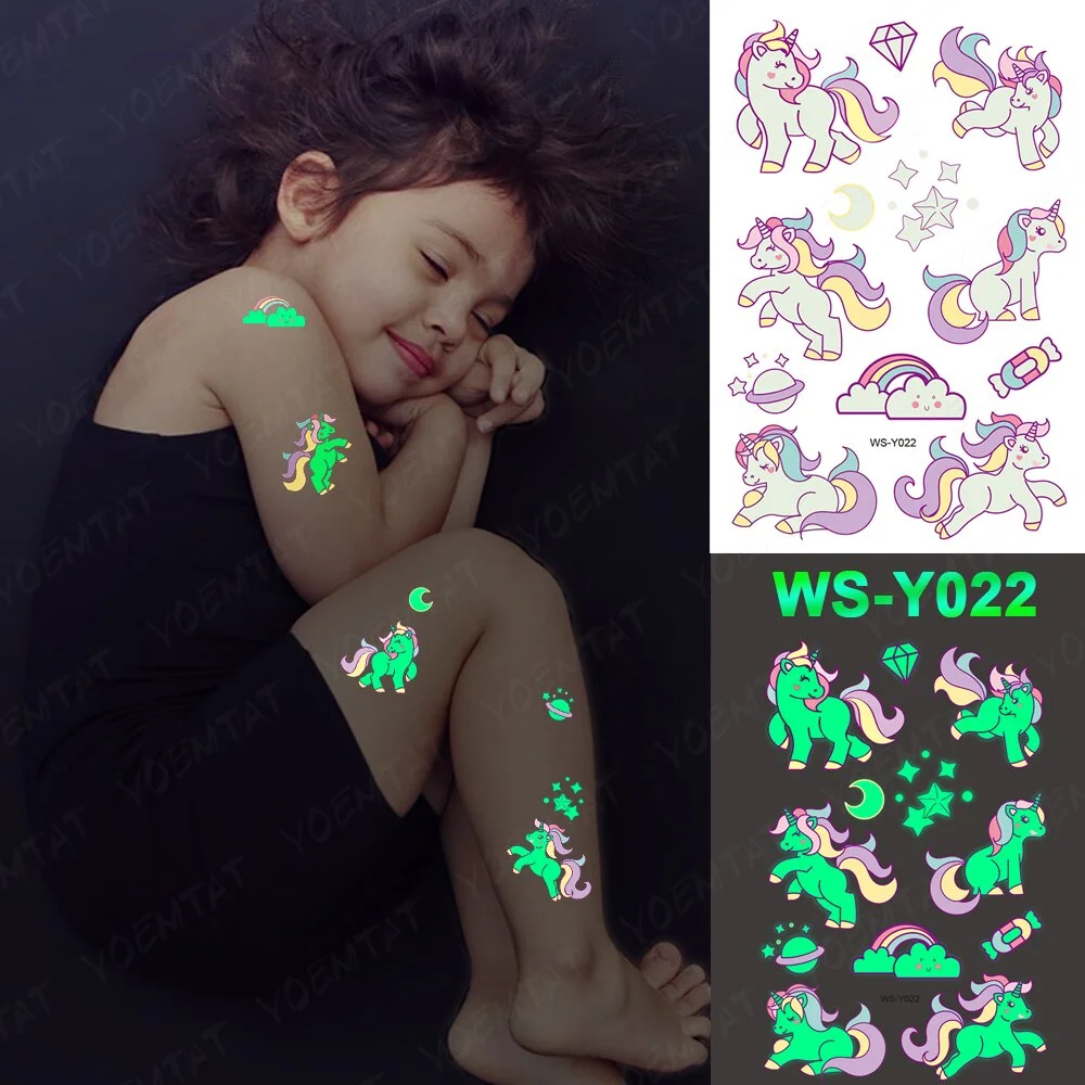Luminous Glitter Tattoo Stickers Space Universe Children Temporary Waterproof Alien Tatto Body Art Cute Kid Cartoon Fake Tatoo