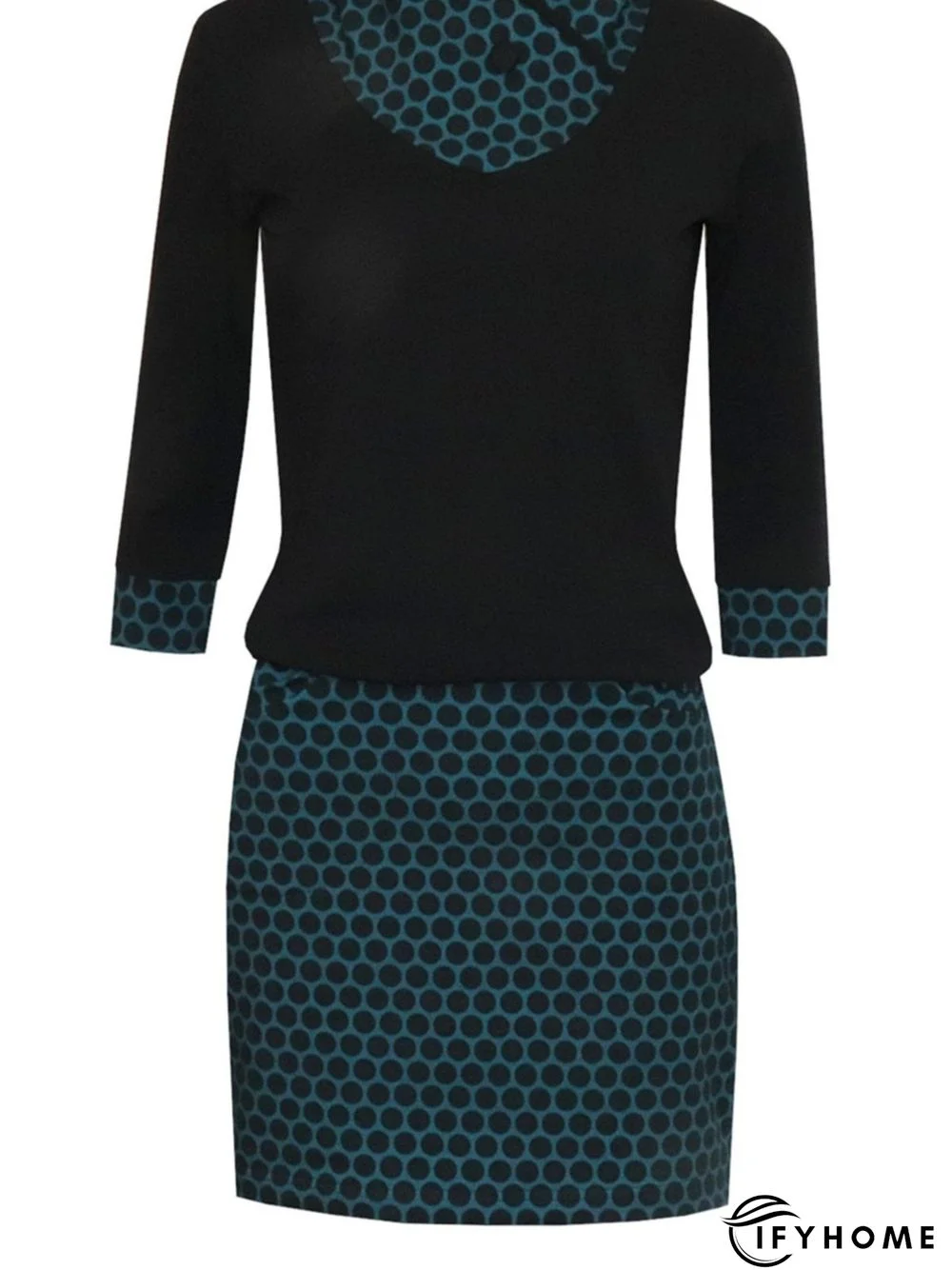 Cotton-Blend Printed Long Sleeve Casual Knitting Dress | IFYHOME