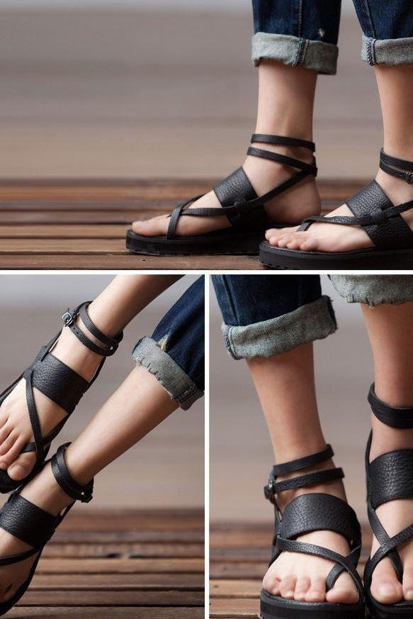 Summer Ladies Black Flat Strappy Sandals S36171A