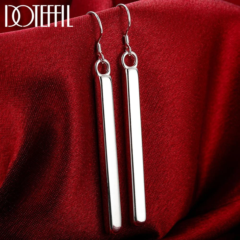 DOTEFFIL 100% 925 Sterling Silver Square Pillar Drop Earrings Female Jewelry Women 