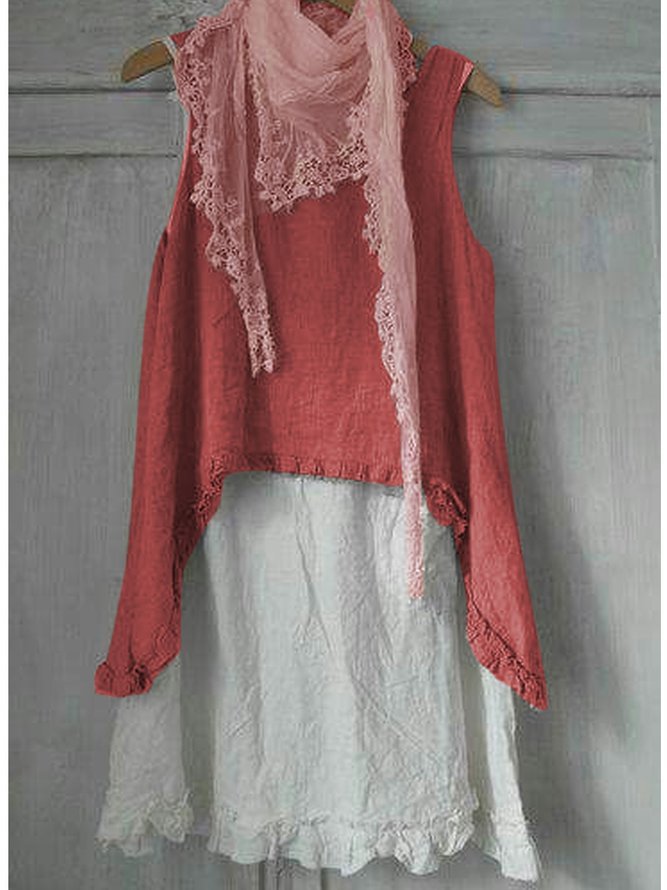 Casual Cotton-Blend Sleeveless Shirts & Tops