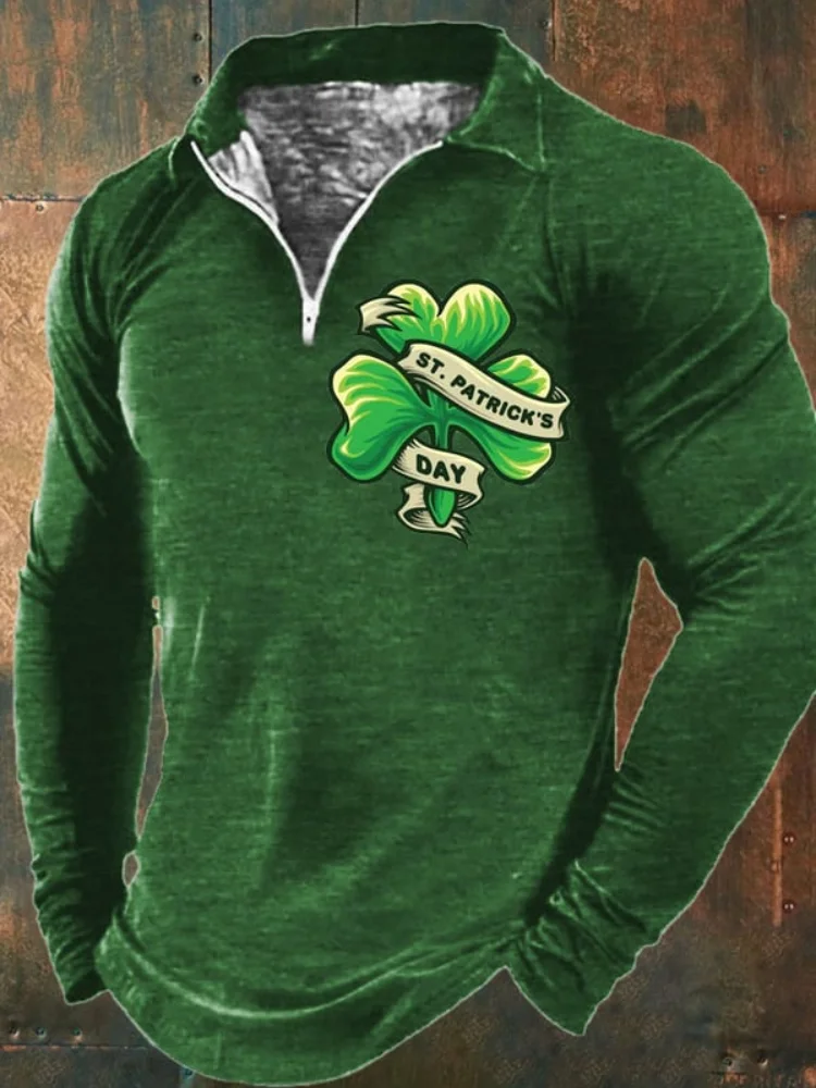 Men's St. Patrick's Day Print Zipper Polo Shirt