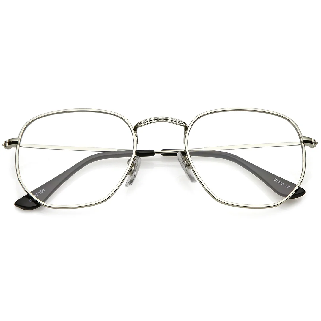 Modern Geometric Hexagonal glasses Metal Slim Arms Colored Tinted Flat Lens 51mm