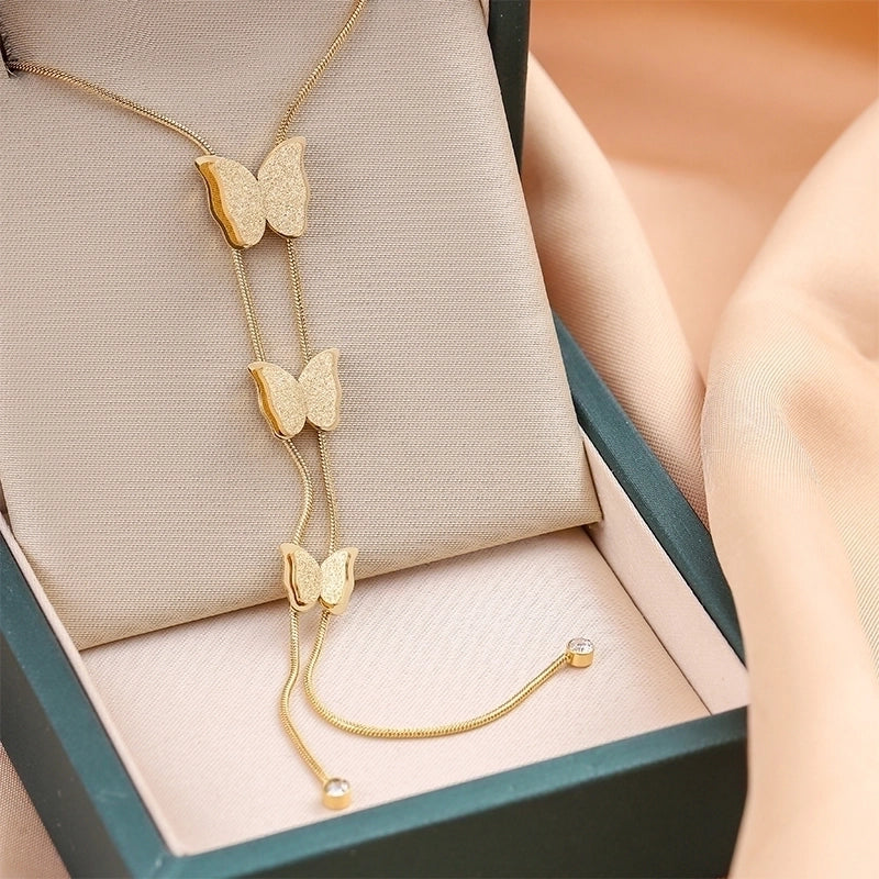 Sweet Butterfly 316 Stainless Steel  Rhinestones 18K Gold Plated Plating Inlay Pendant Necklace
