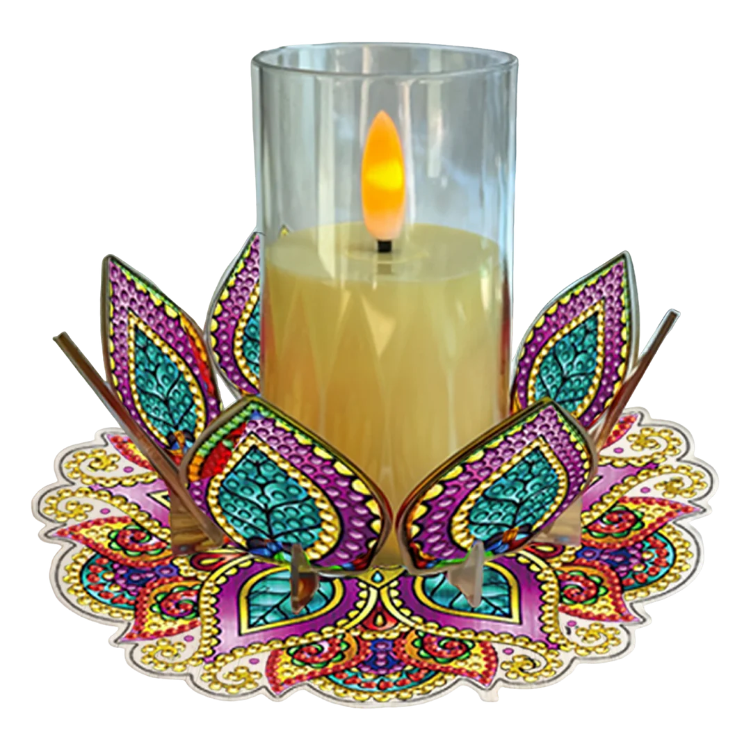 Mandala Lotus-B Acrylic DIY Diamond Painting Candle Holders Without Candles Crystal Painting Tealight Candle Stand Table Centerpiece for Adults Beginners Home Party Decor