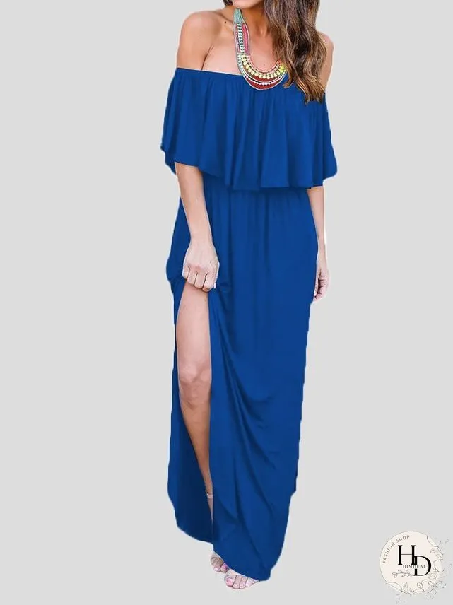 Dresses One-Shoulder Ruffled Pocket Slit Dress for Women