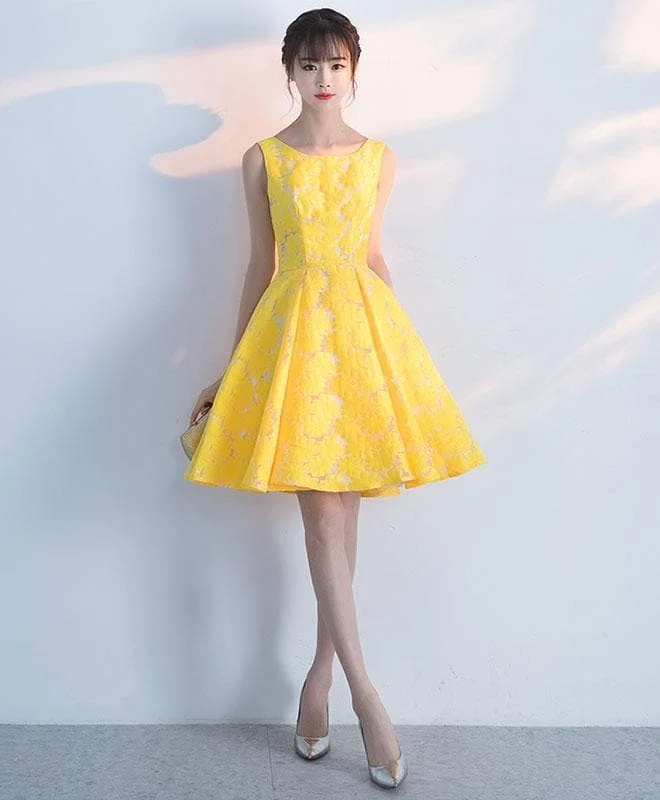 Cute Yellow Lace Short Prom Dress, Yellow Homecoming Dress SP17305