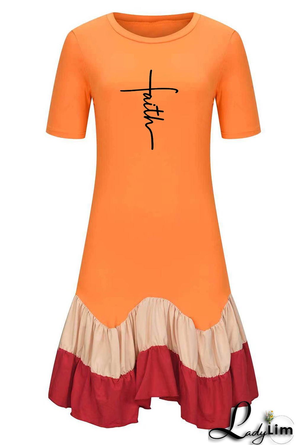 Black Fashion Print Flounce O Neck Cake Skirt Dresses