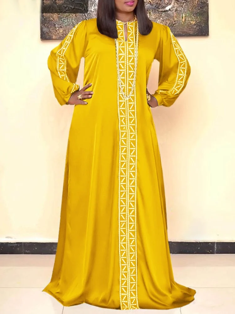 2022 VONDA Long Sleeve Vintage Printed Party Maxi Dress Women Summer Vestidos Casual Sexy V Neck A-Line Satin Oversized Sundress