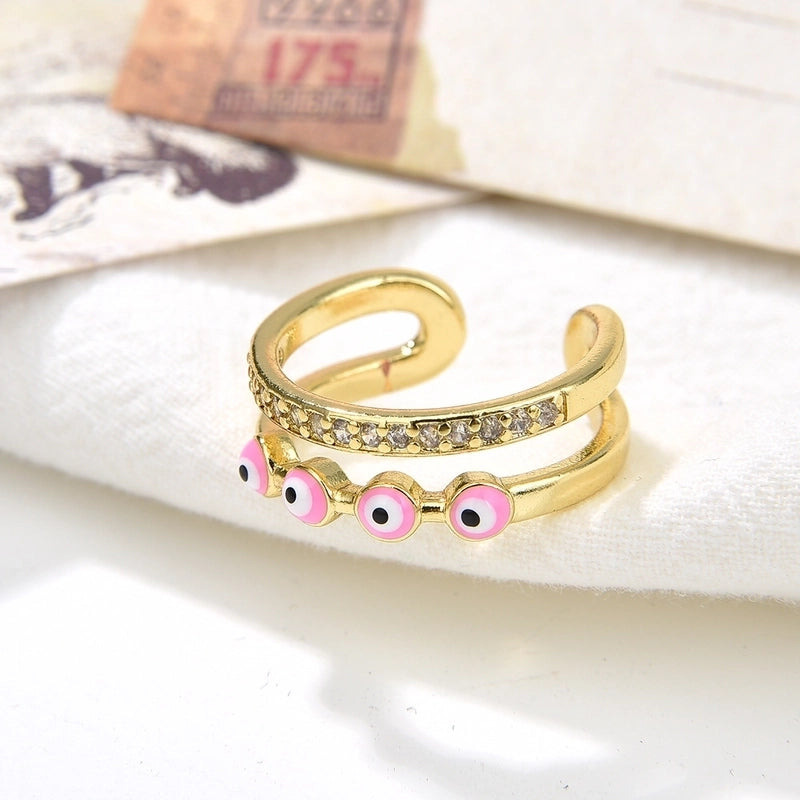Fashion Devil’s Eye Copper Inlay Zircon Open Ring 1 Piece