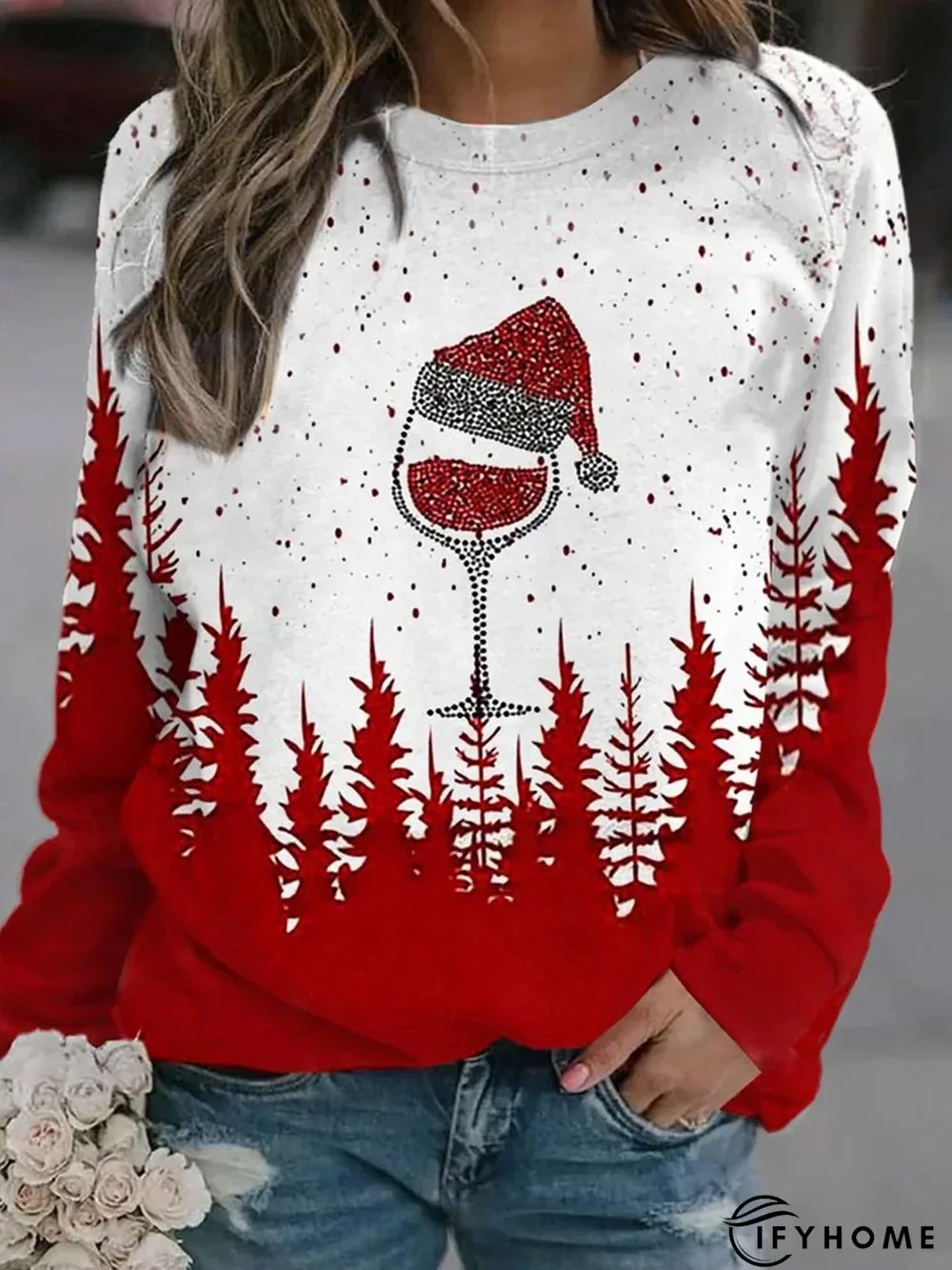 Loose Casual Crew Neck Christmas Sweatshirt | IFYHOME