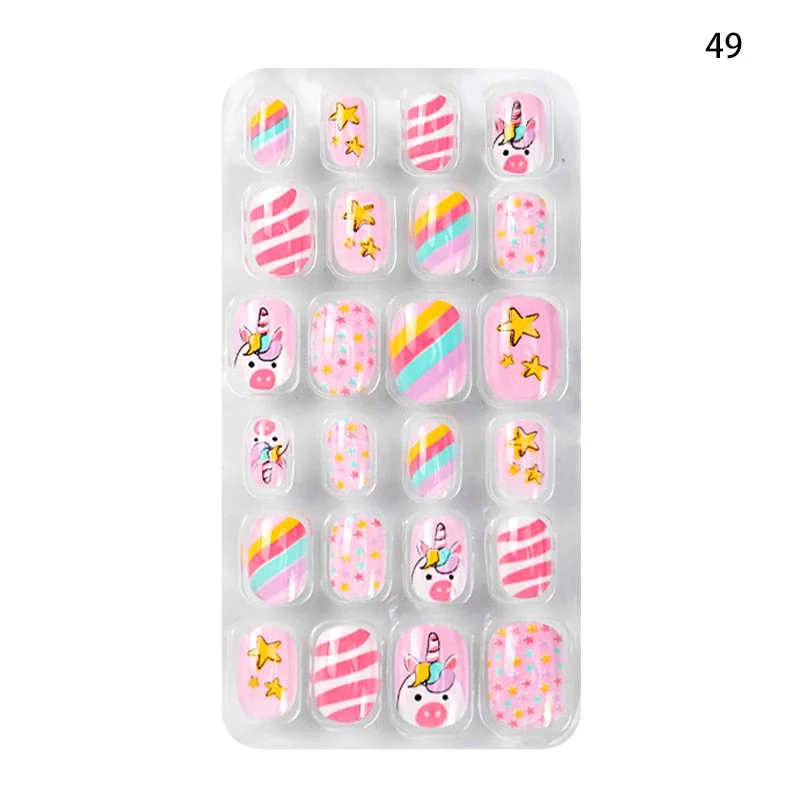 Children Adult 24 Fake Nails Christmas Cartoon Pattern Boxed Children Simple Wear-resistant Finished Full Covering Nail Sticker