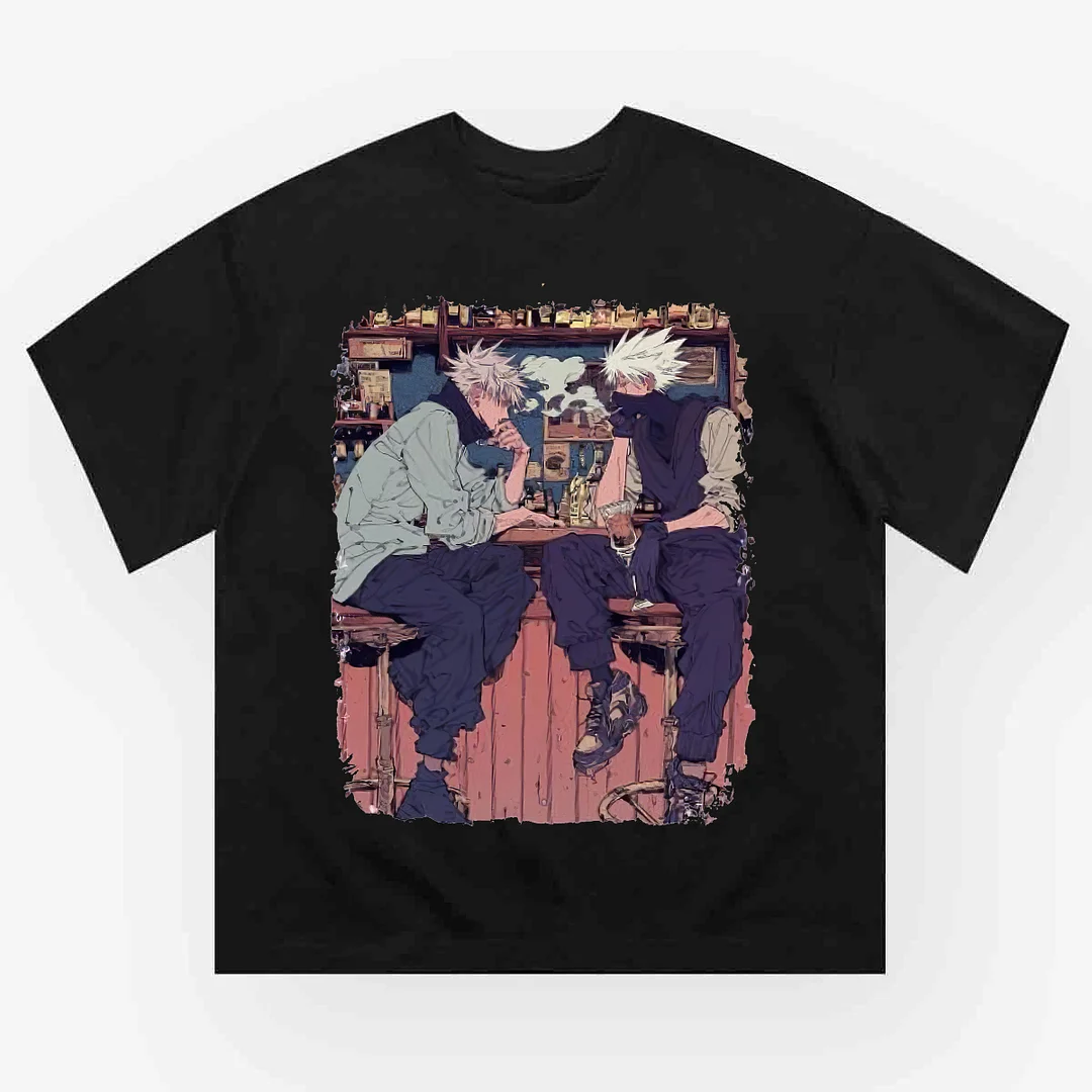 Unisex Kakashi And Gojo Anime Printed Oversized T-shirts