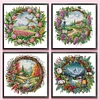 4pcs Four Seasons Scenery In Garland-14CT Stamped Cross Stitch Egyptian Cotton 40*40cm/15.75*15.75in tapestrymarket