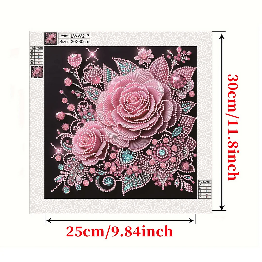 Rose Special Shaped 5D DIY Partial Drill Diamond Painting Kit Home Art 30x30cm