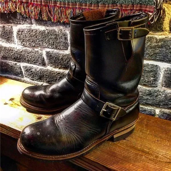 Men's Handmade Retro Leather Buckle High Top Boots | IFYHOME