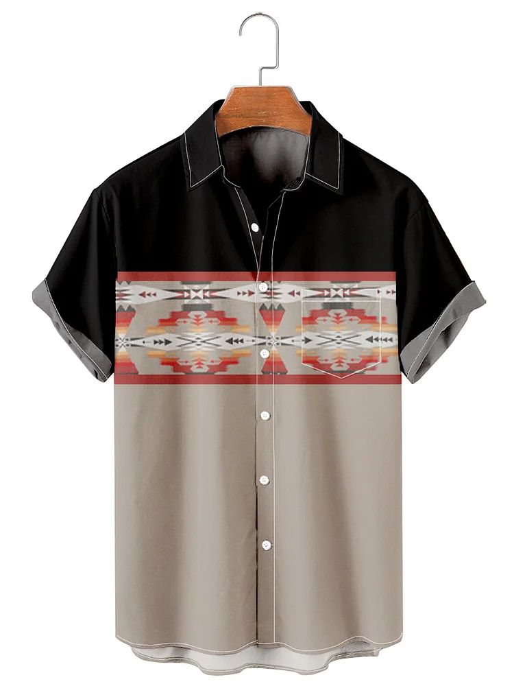 Men's Simple Retro Western Denim Stitching Casual Shirt