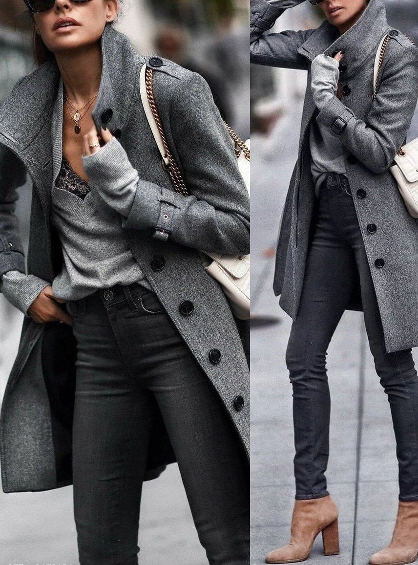 Fashion Pure Colour Long Sleeve Coat | EGEMISS