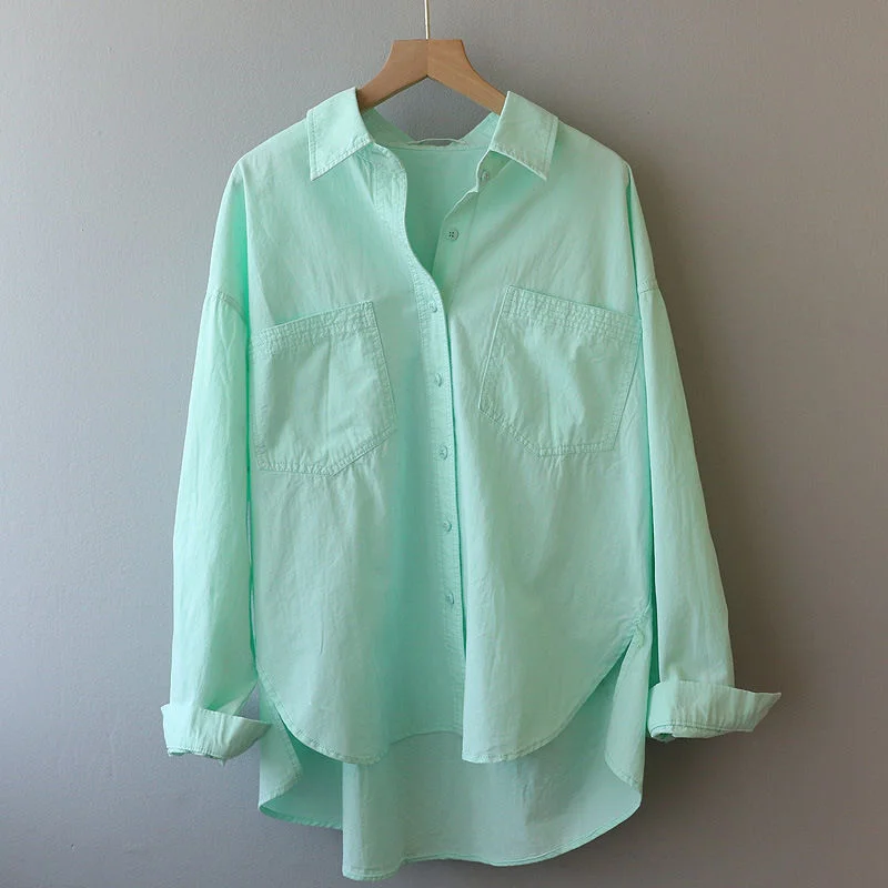 Athvotar Athvotar 2025 Spring And Autumn Dress Gentle Wind Folded On The Coat Soft Milk Blue Loose Thin Casual Ocean Shirt Woman