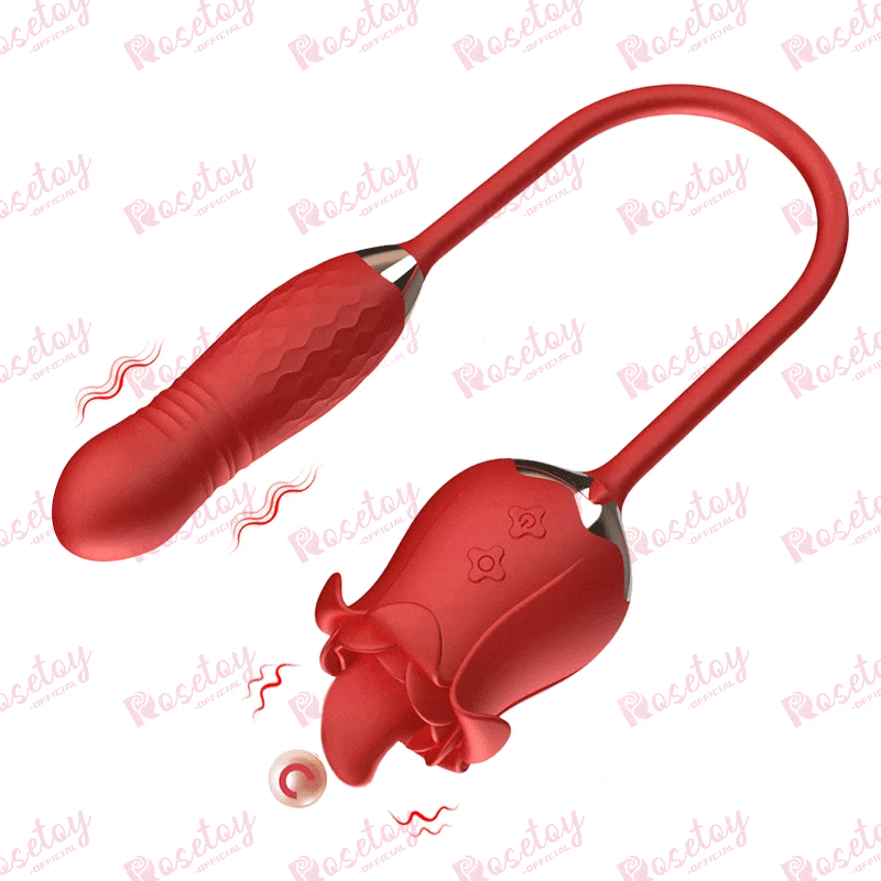 New Rose Tongue Licking Vibrator With A Thrusting Bullet - Rose Toy